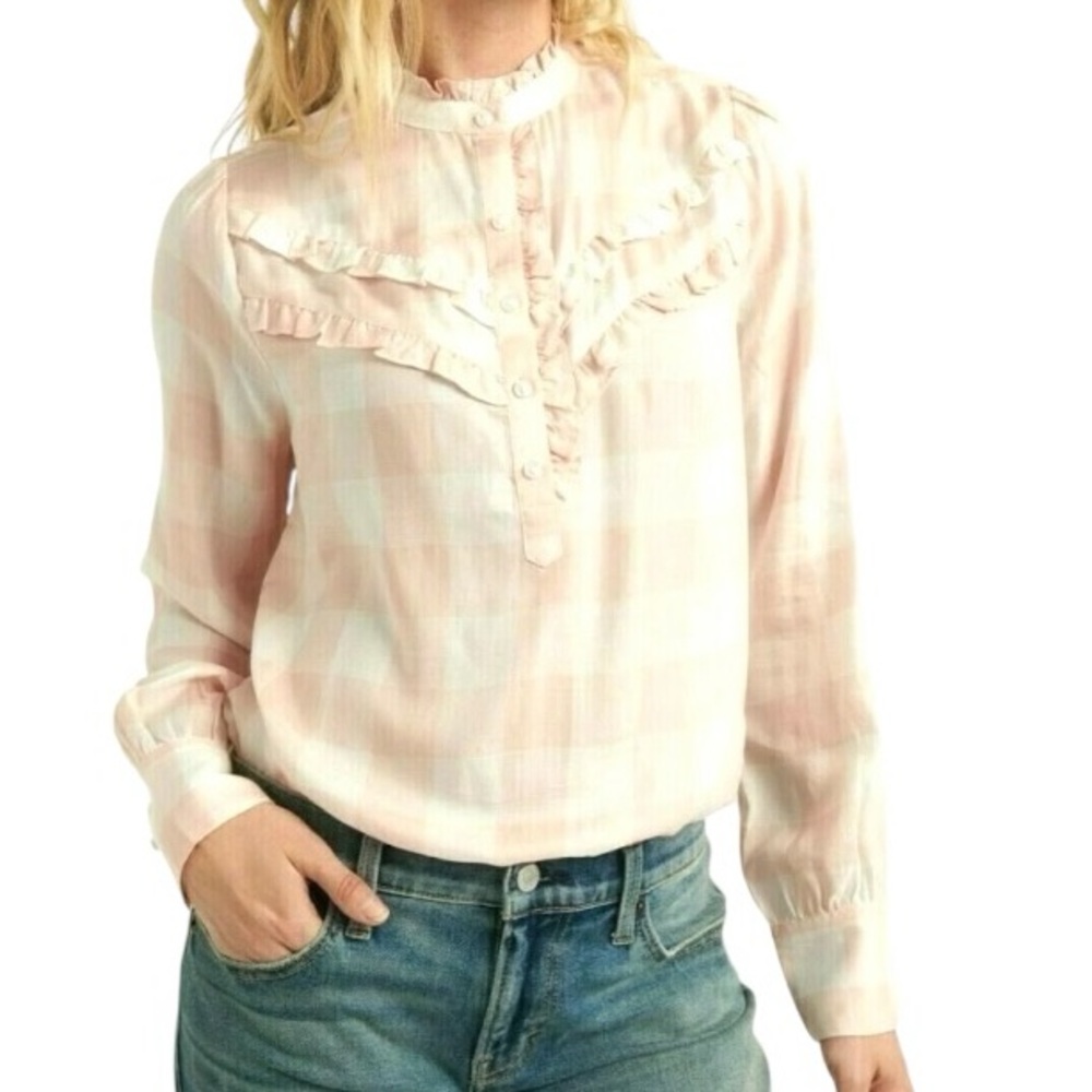 🔵 3/$18 - LUCKY BRAND Plaid Popover Shirt in pink and white SMALL